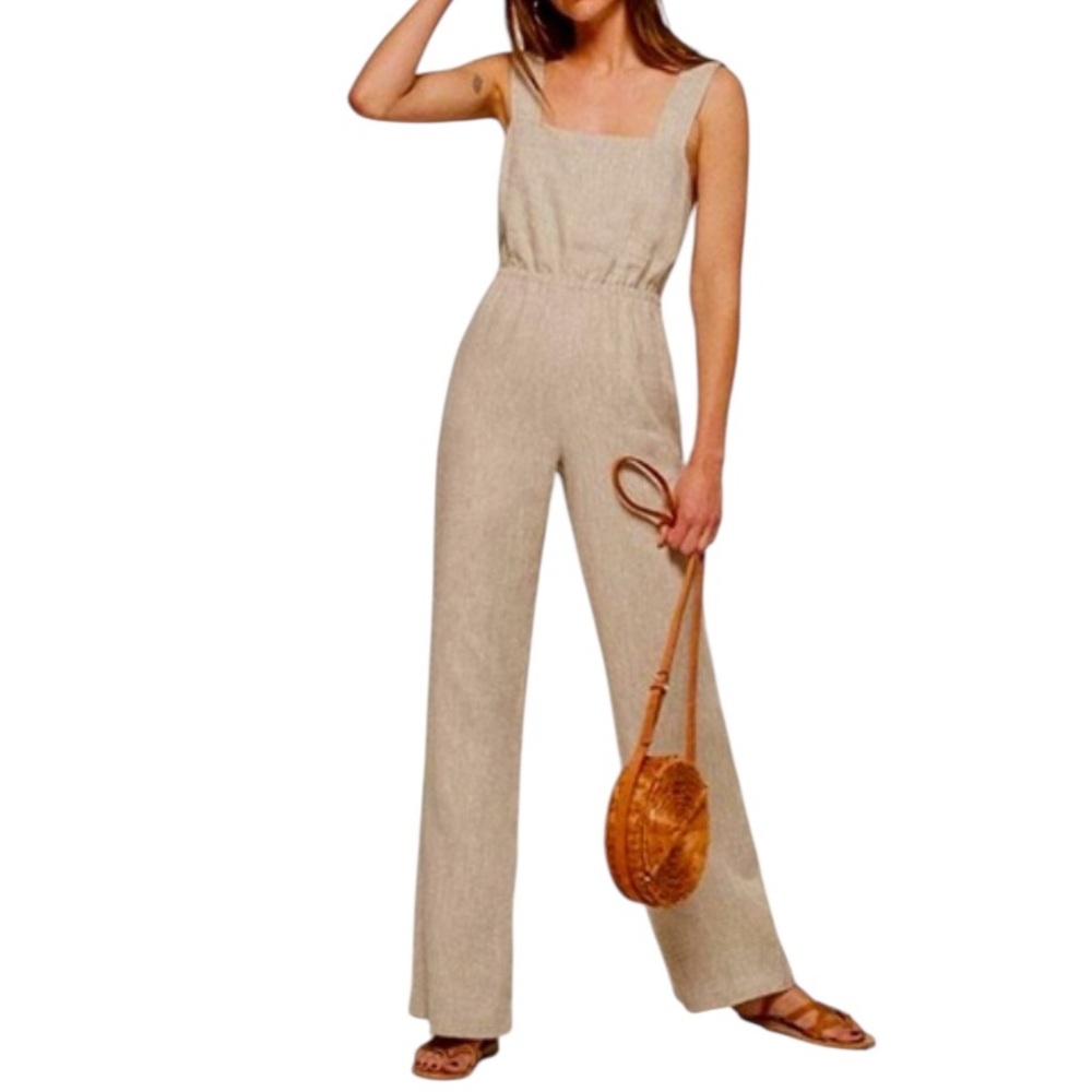 Reformation Linen Trace Jumpsuit in Oatmeal Size 2